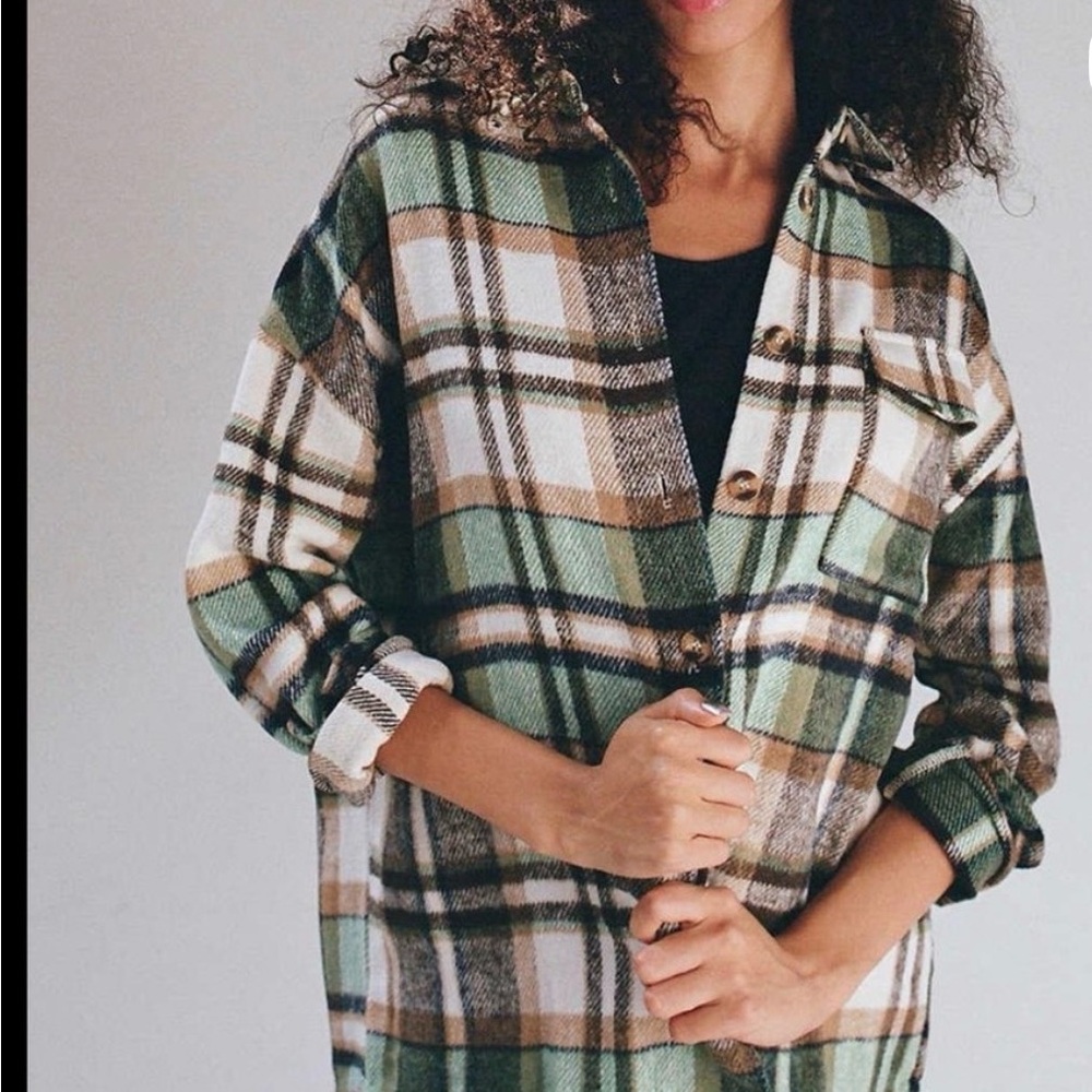 Urban Outfitters Daisy Street Plaid Button Down Shirt / Jacket Green Brown